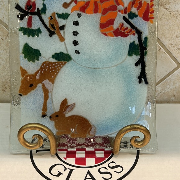 Peggy Karr Fused Art Glass Snowman Platter 13.75" x 8" Plate Signed Christmas - Picture 3 of 9